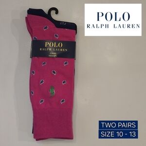 NWT Polo by Ralph Lauren 2 Pairs of Men's Pink Paisley and Navy Geometric  Socks